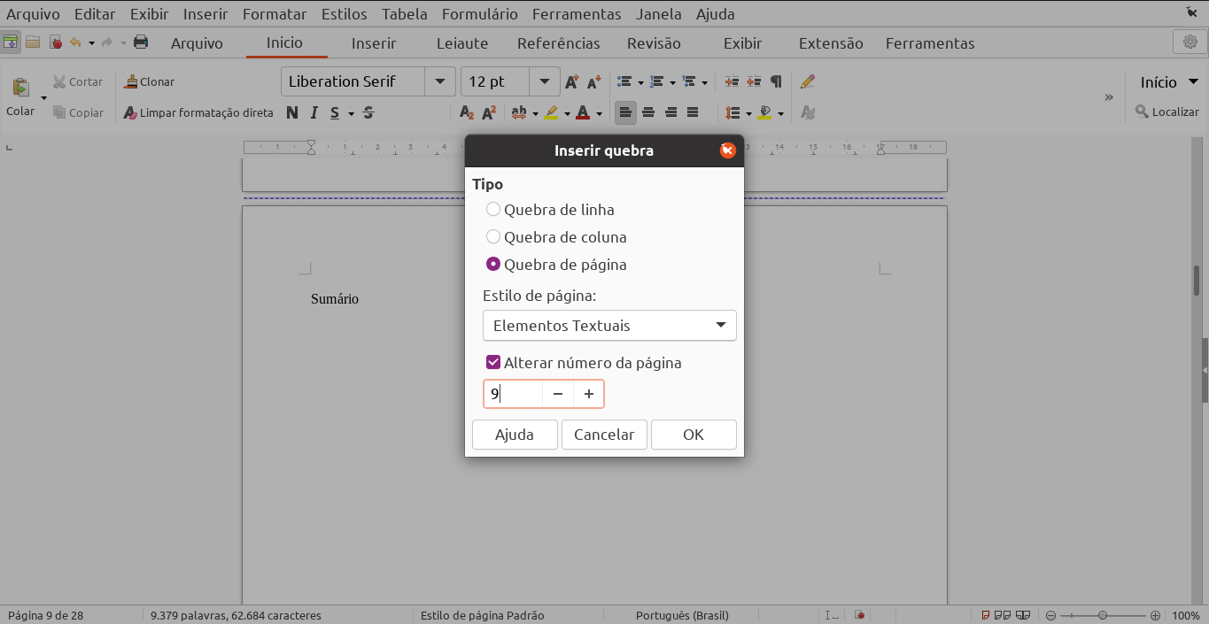 Inserir quebra manual de página
