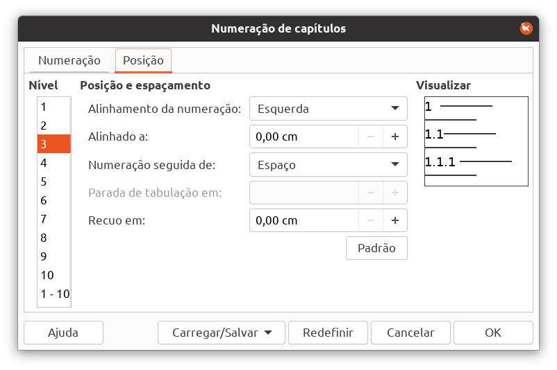Numeração de capítulos.