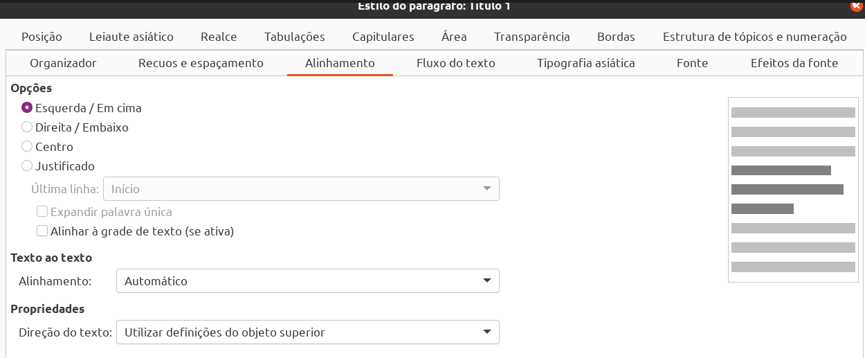 Alinhamento do título de primeiro nível