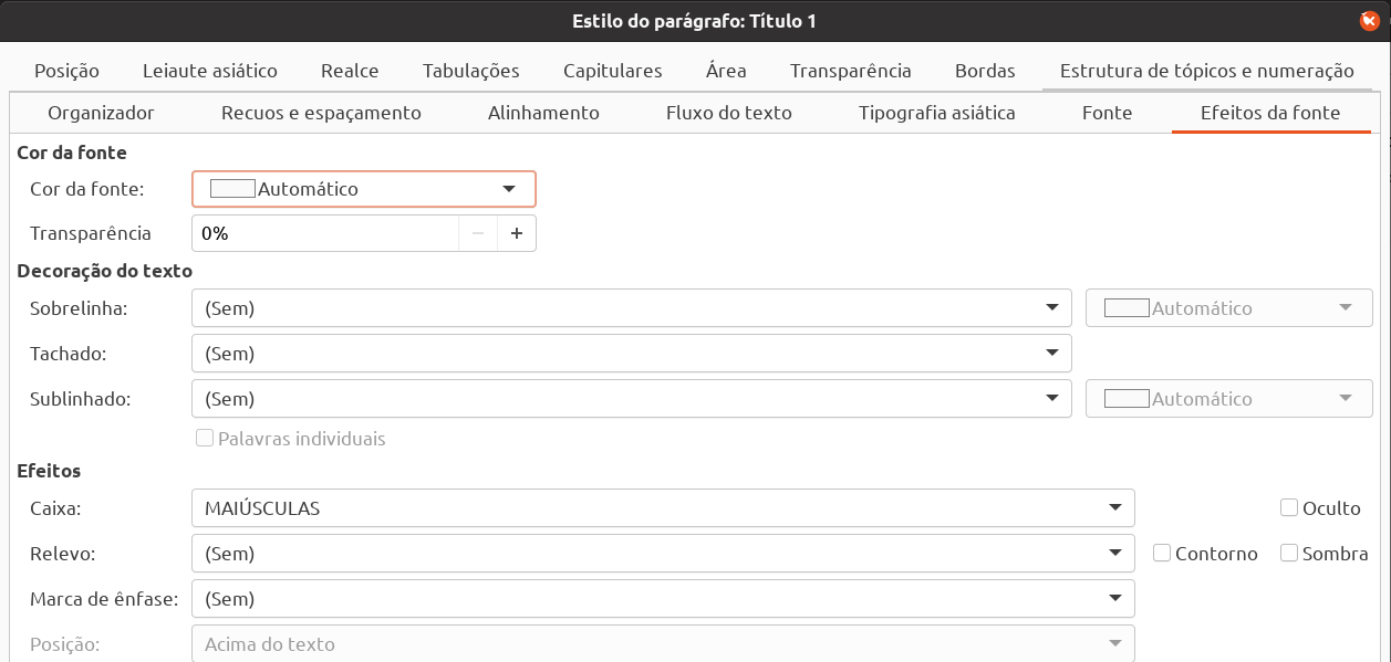 Converter caracteres para maiúsculo no título de primeiro nível