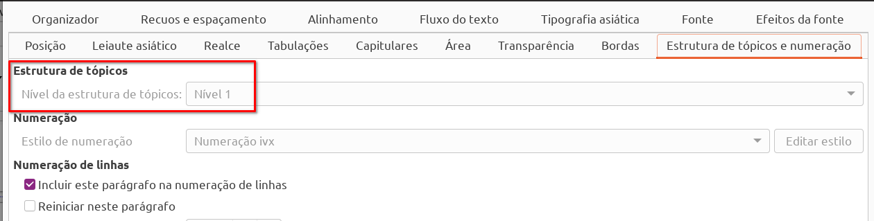 Verificar nível de tópico do título de primeiro nível